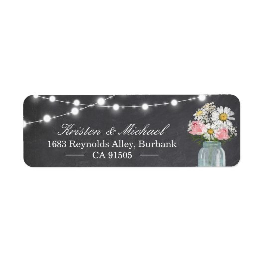 Rustic Mason Jar Floral String Lights Chalkboard Etiket (Voorkant)