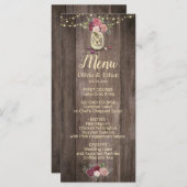 Rustic Mason Jar Floral Wood Wedding Menu (Voorkant / Achterkant)