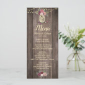Rustic Mason Jar Floral Wood Wedding Menu (Staand voorkant)