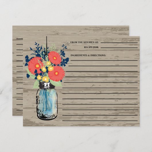 Rustic Mason Jar Gerber Daisies Recette Carte (Devant / Derrière)