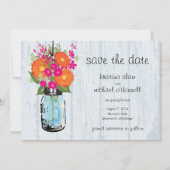 Rustic Mason Jar Gerber Daisies Save the Date (Voorkant)