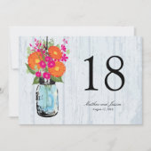 Rustic Mason Jar Gerber Daisies Table Number Kaart (Voorkant)