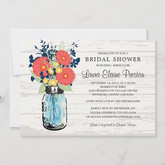 Rustic Mason Jar Gerber Daisies Vrijgezellenfeest Kaart (Voorkant)