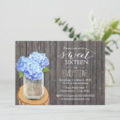 Rustic Mason Jar Hydrangea Barn Wood Sweet 16 Kaart (Staand voorkant)