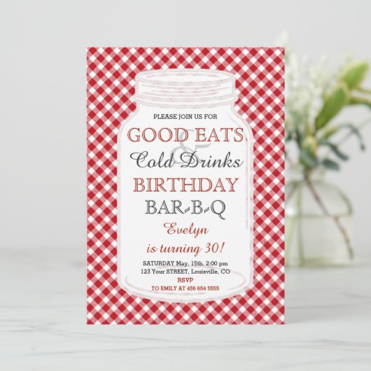 Rustic Mason Jar Invitation BBQ Anniversaire (Debout devant)