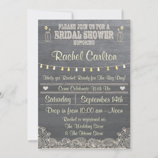 Rustic Mason Jar Invitation de la nuptiale douche (Devant)