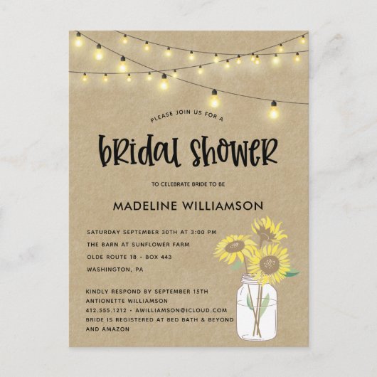 Rustic Mason Jar Kraft Bridal Shower Briefkaart (Voorkant)