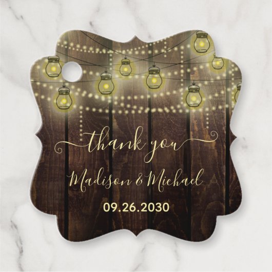 Rustic Mason Jar Lantern Wedding Bedankt Bedankjes Labels (Voorkant)