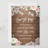 Rustic Mason Jar Licht Floral Lace Save the Date Kaart (Voorkant)