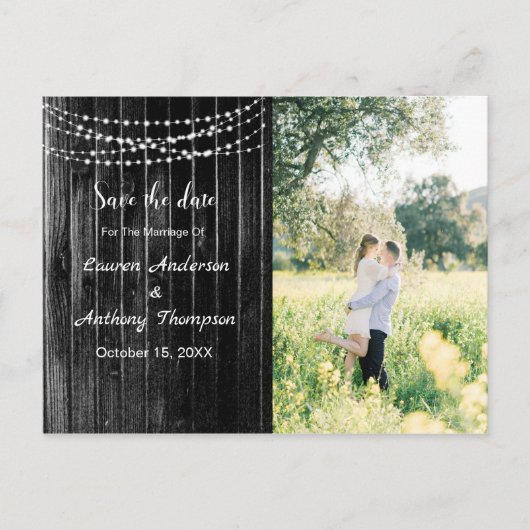 Rustic Mason Jar Lights bruiloft bewaart de datum Briefkaart (Voorkant)