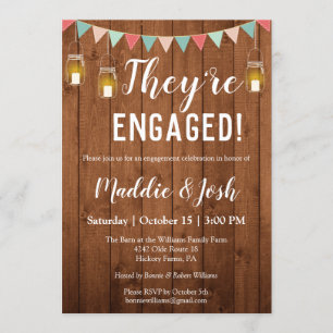Rustic Mason Jar Lights Engagement Party Kaart