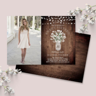 Rustic Mason Jar Lights Sweet 16 Birthday Foto in Kaart