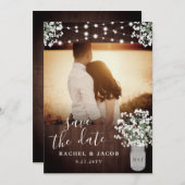 Rustic Mason Jar Lights Wedding Save the Date Card (Voorkant / Achterkant)