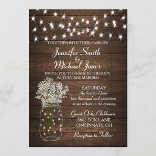Rustic Mason Jar & Lights Wedding Uitnodiging