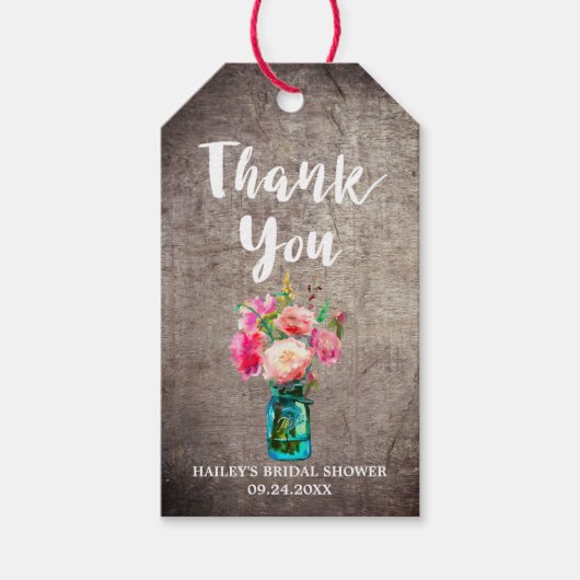 Rustic Mason Jar met Flower Bouquet Bedankt Cadeaulabel (Voorkant)