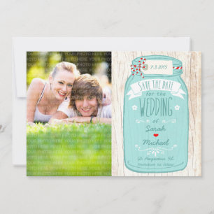 Rustic Mason Jar op Bark Foto Save the Date