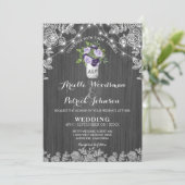 Rustic Mason Jar Paars Silver Grey Floral Wedding Kaart (Staand voorkant)