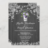 Rustic Mason Jar Paars Silver Grey Floral Wedding Kaart (Voorkant / Achterkant)