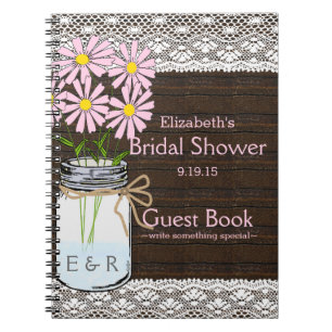 Rustic Mason Jar Pink Flowers Shower Guest Book   Notitieboek