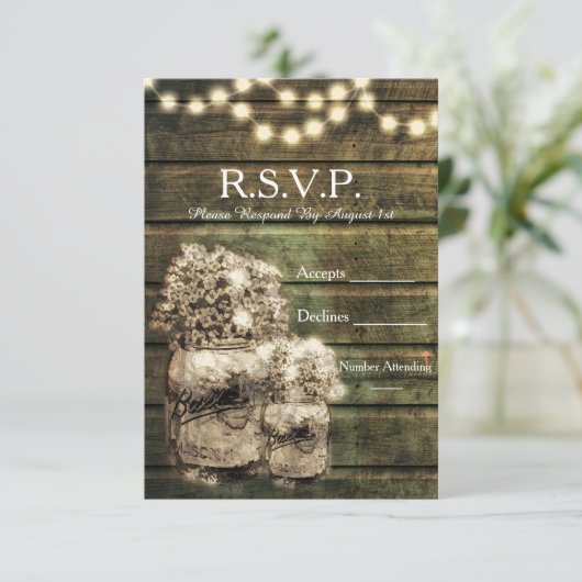 Rustic Mason Jar R.S.V.P. Kaart (Staand voorkant)