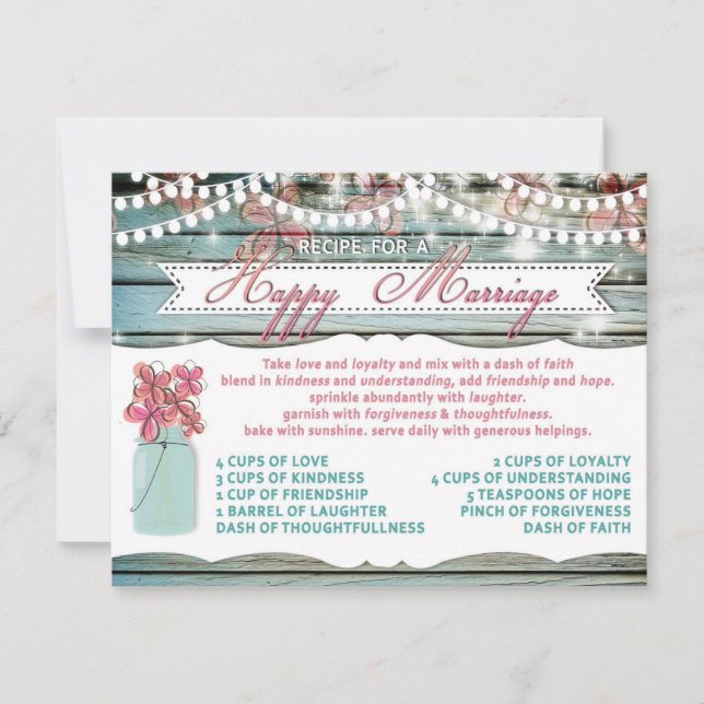 Rustic Mason Jar Recipe for a Great Marriage Kaart (Voorkant)