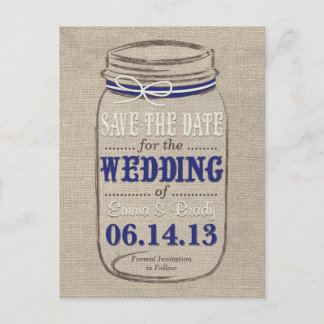 Rustic Mason Jar Red de datum Navy White Aankondigingskaart