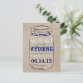 Rustic Mason Jar Red de datum Navy White Aankondigingskaart (Staand voorkant)