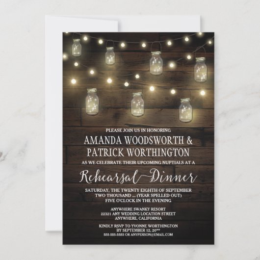Rustic Mason Jar Rehearsal Dîner Invitations (Devant)