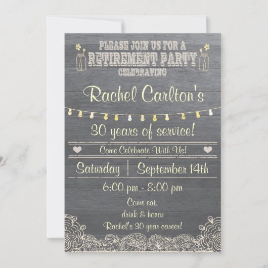Rustic Mason Jar Retirement Party Invitation Kaart (Voorkant)