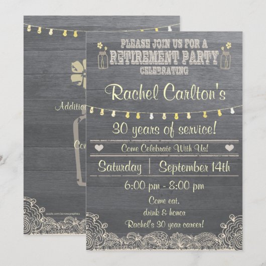 Rustic Mason Jar Retirement Party Invitation Kaart (Voorkant / Achterkant)