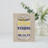 Rustic Mason Jar Save the Date Gele Marine Aankondigingskaart (Staand voorkant)