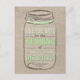 Rustic Mason Jar Save the Date Lichtgroen Aankondigingskaart