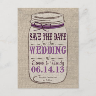 Rustic Mason Jar Save The Date Purples Aankondigingskaart