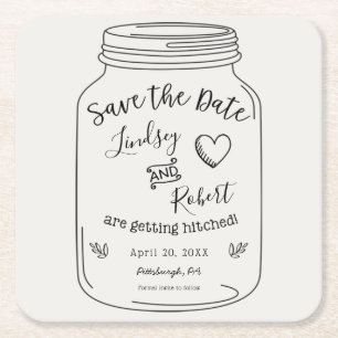 Rustic Mason Jar Save the Date Vierkante Kartonnen Onderzetter