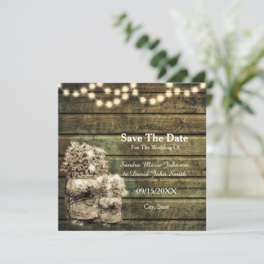 Rustic Mason Jar slaat de datum op Save The Date (Staand voorkant)