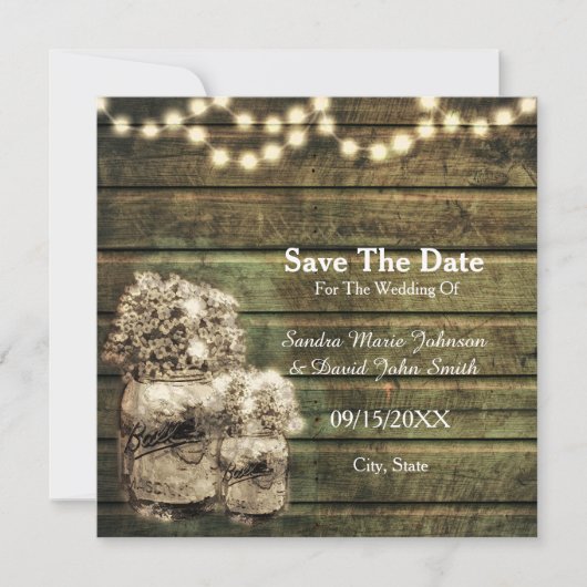 Rustic Mason Jar slaat de datum op Save The Date (Voorkant)