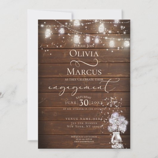 Rustic Mason Jar String licht de BarefootBride™ Kaart (Voorkant)