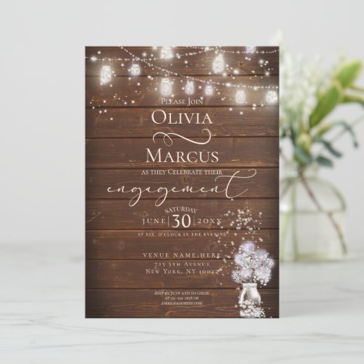 Rustic Mason Jar String licht de BarefootBride™ Kaart (Staand voorkant)