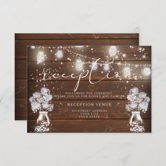 Rustic Mason Jar String licht de BarefootBride™ Kaart (Voorkant / Achterkant)