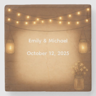 Rustic Mason Jar & String Lights bruiloft Stenen Onderzetter