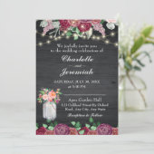 Rustic Mason Jar String Lights Burgundy Wedding Kaart (Staand voorkant)