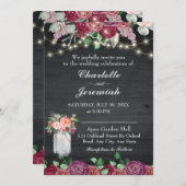 Rustic Mason Jar String Lights Burgundy Wedding Kaart (Voorkant / Achterkant)