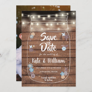 Rustic Mason Jar String Lights Floral Foto Save The Date