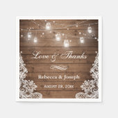 Rustic Mason Jar String Lights Lace Love Bedankt Servetten (Voorkant)