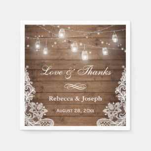 Rustic Mason Jar String Lights Lace Love Bedankt Servetten