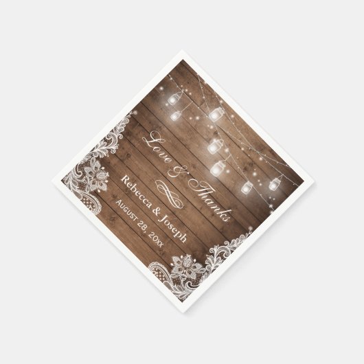 Rustic Mason Jar String Lights Lace Love Bedankt Servetten (Hoek)