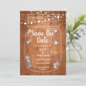 Rustic Mason Jar String Lights Save the Date Kaart (Staand voorkant)