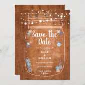 Rustic Mason Jar String Lights Save the Date Kaart (Voorkant / Achterkant)