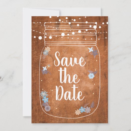 Rustic Mason Jar String Lights Save the Date Kaart (Voorkant)