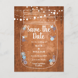 Rustic Mason Jar String Lights Save the Date Uitnodiging Briefkaart